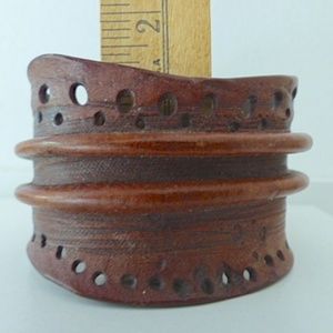 bracelet S cuff brown leather 2" wide handmade